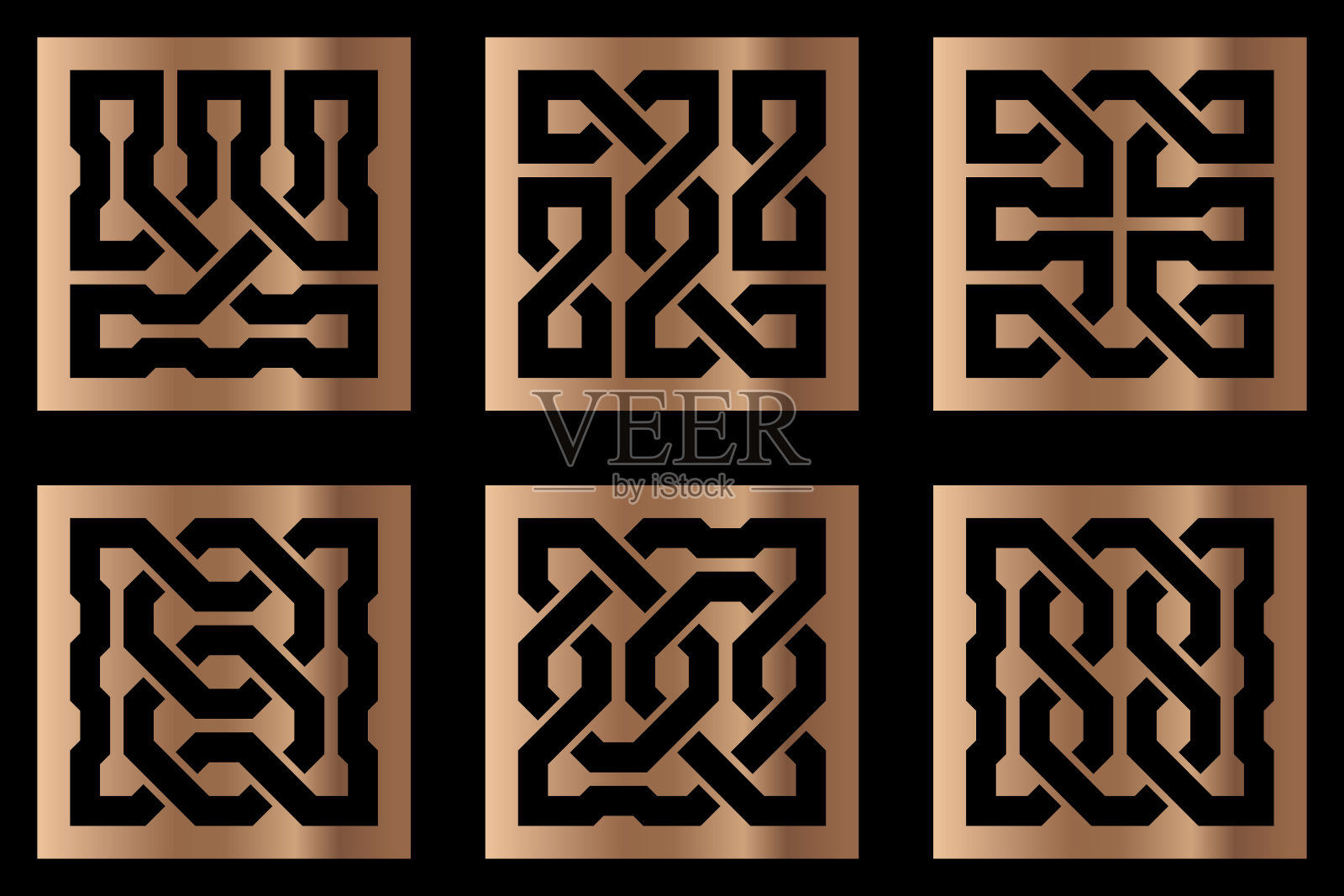 剪纸剪影板设置装饰几何凯尔特结模式。印刷模板、激光切割模板、雕刻模板。矢量插图。插画图片素材