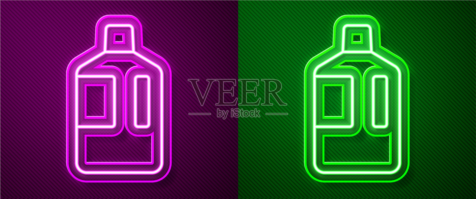 发光的霓虹灯线大瓶子与清洁水的图标插画图片素材