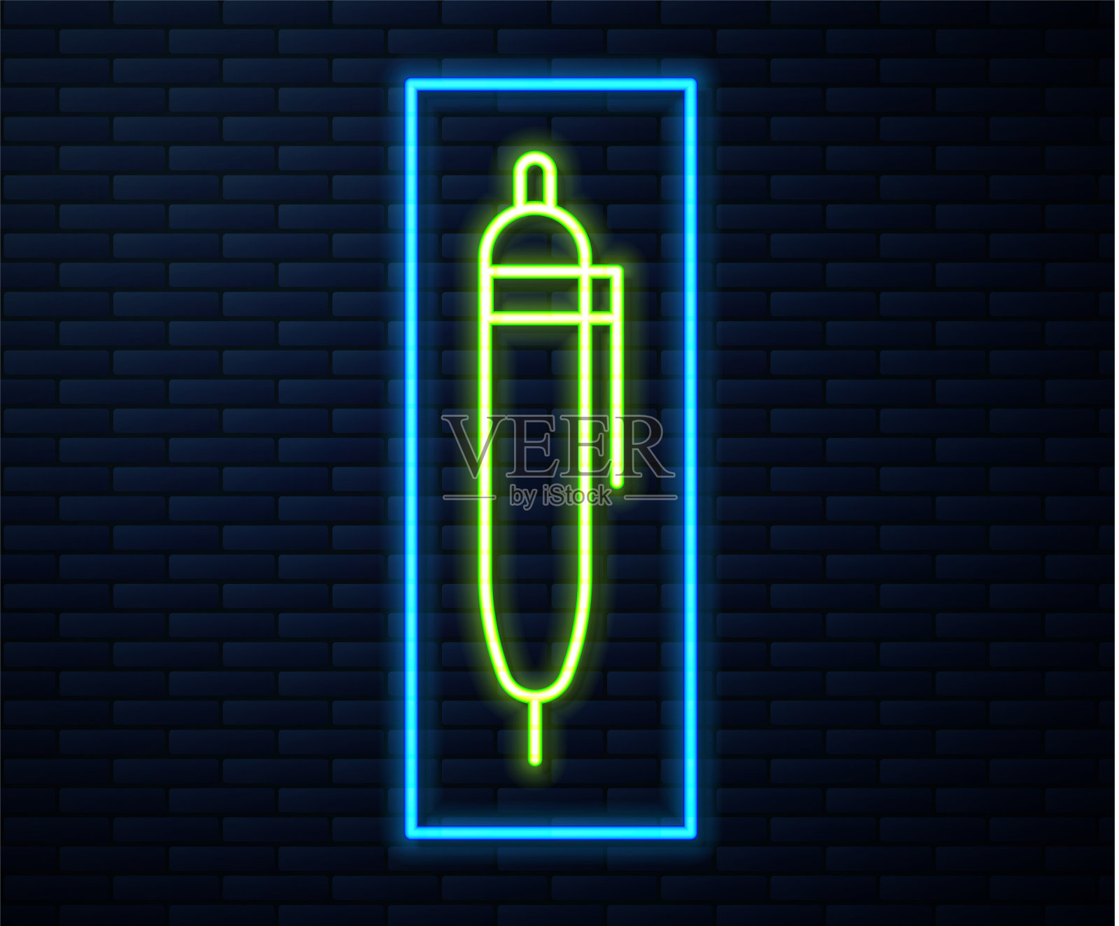 霓虹灯线笔图标孤立在砖墙上插画图片素材