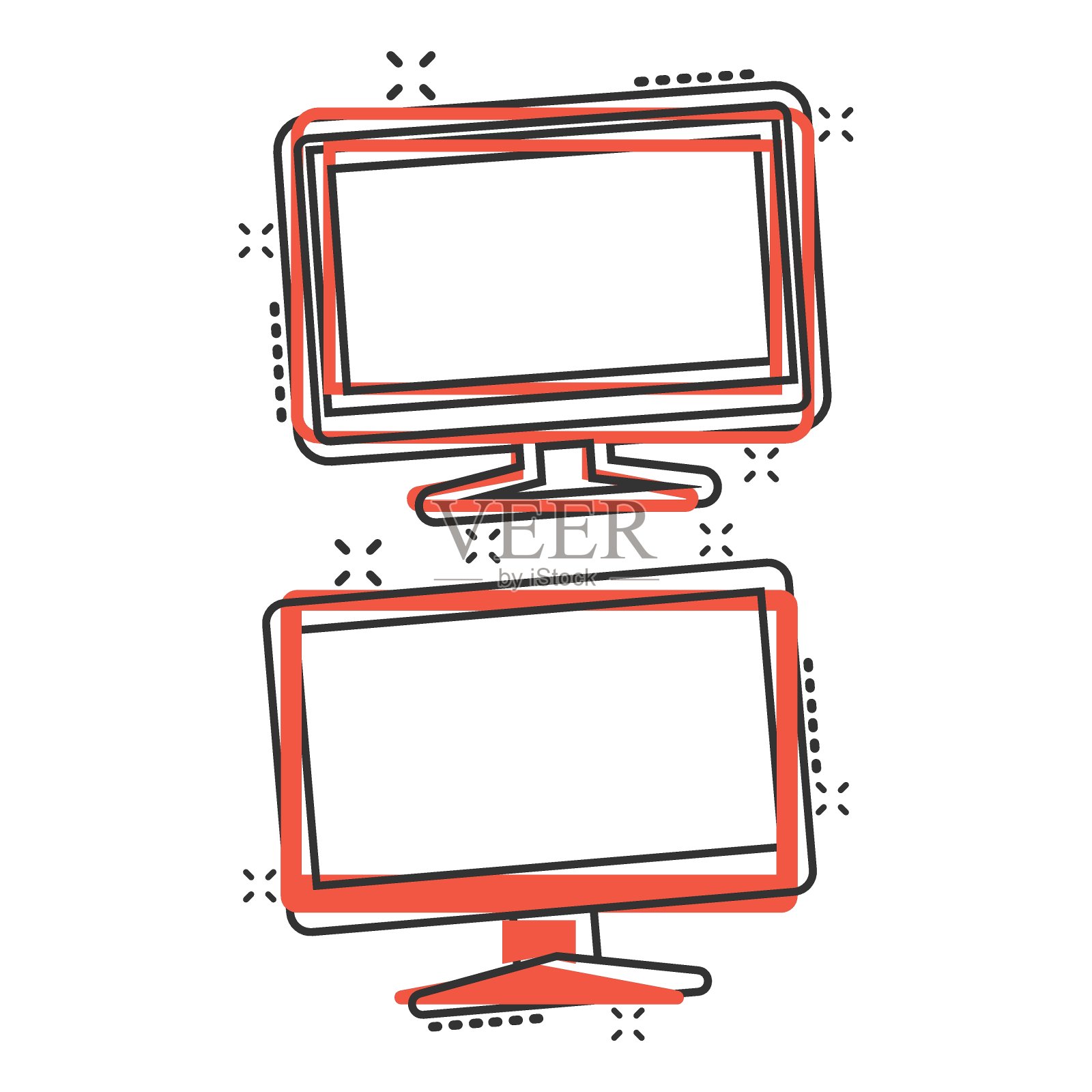 监控图标在漫画风格。电视卡通标志矢量插图在白色孤立的背景。展示飞溅效果的经营理念。插画图片素材