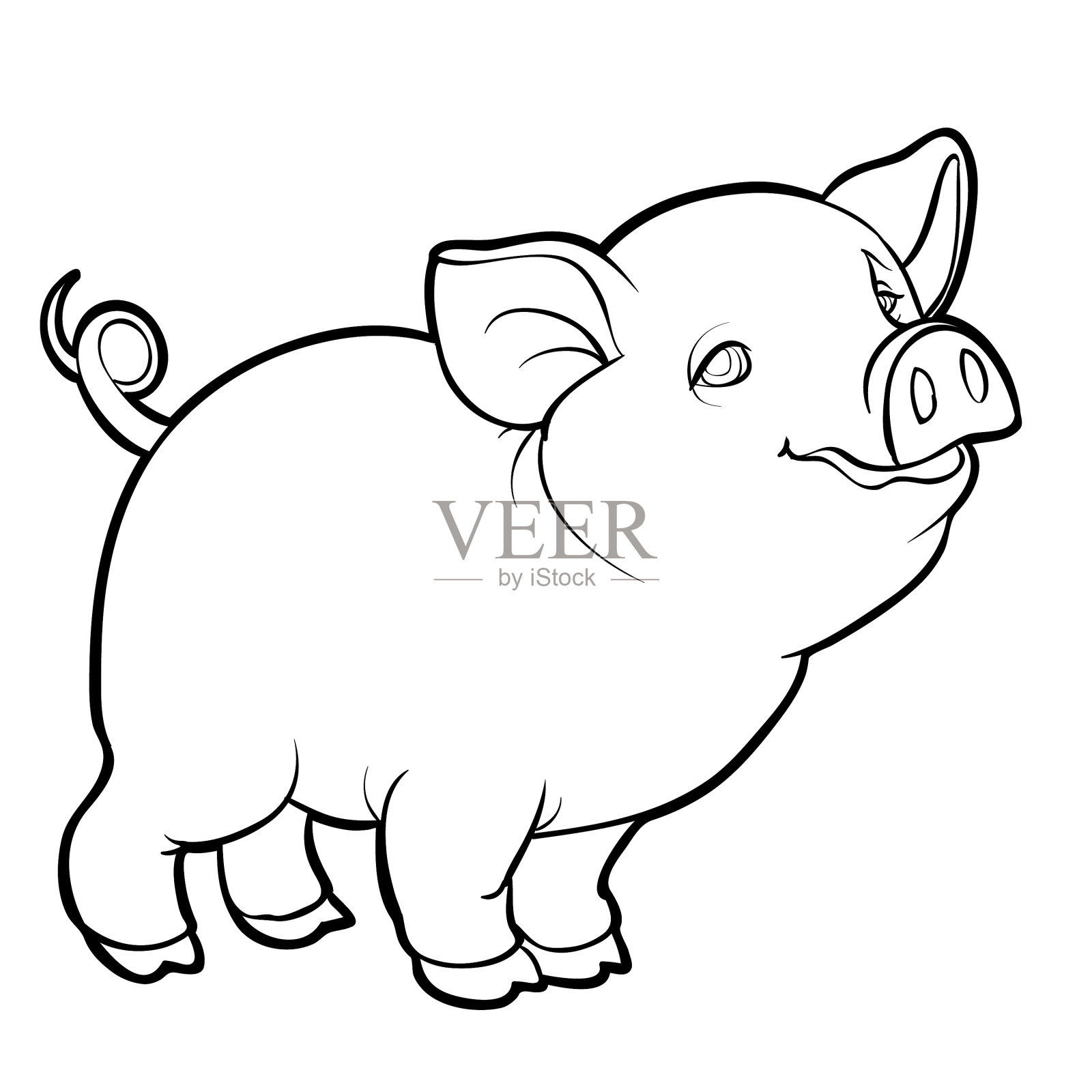 可爱的小猪人物素描上色设计元素图片