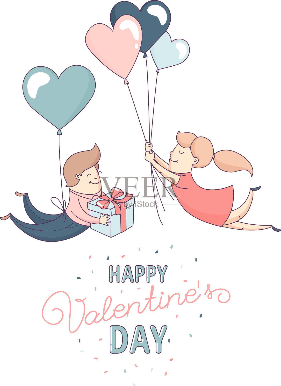 情人节贺卡情侣爱情快乐插画图片素材