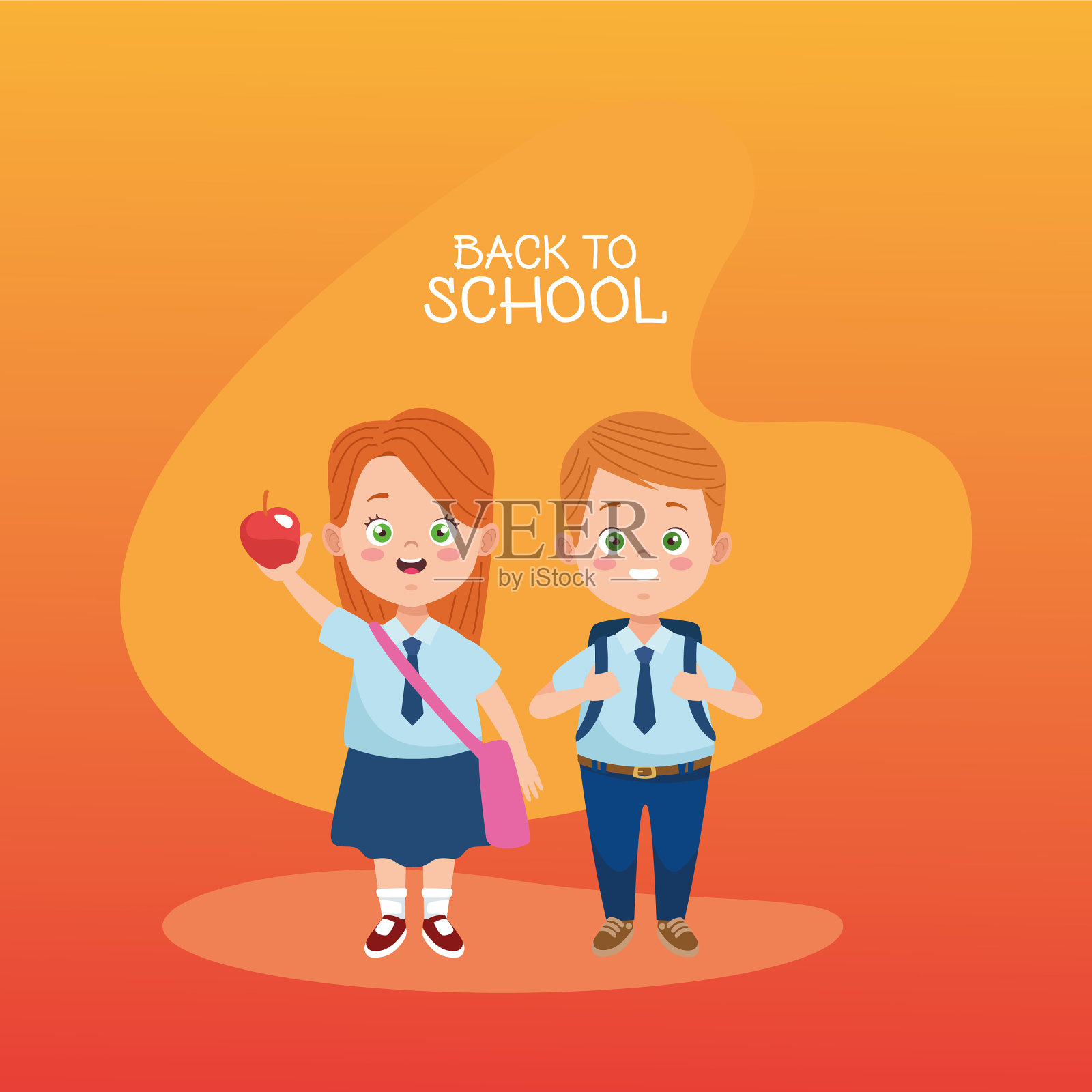 穿着校服的小学生插画图片素材