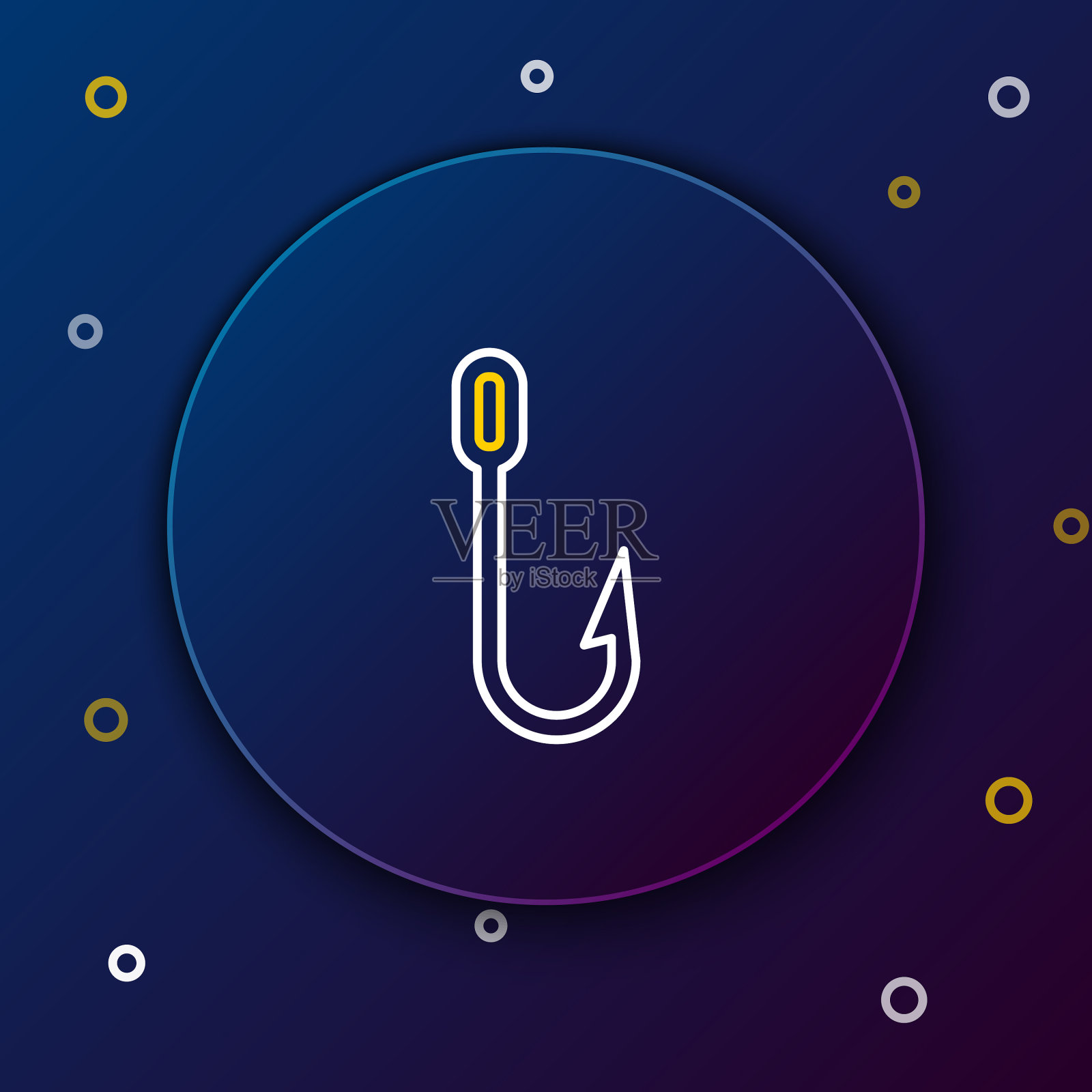 线钓鱼钩图标孤立在蓝色背景插画图片素材