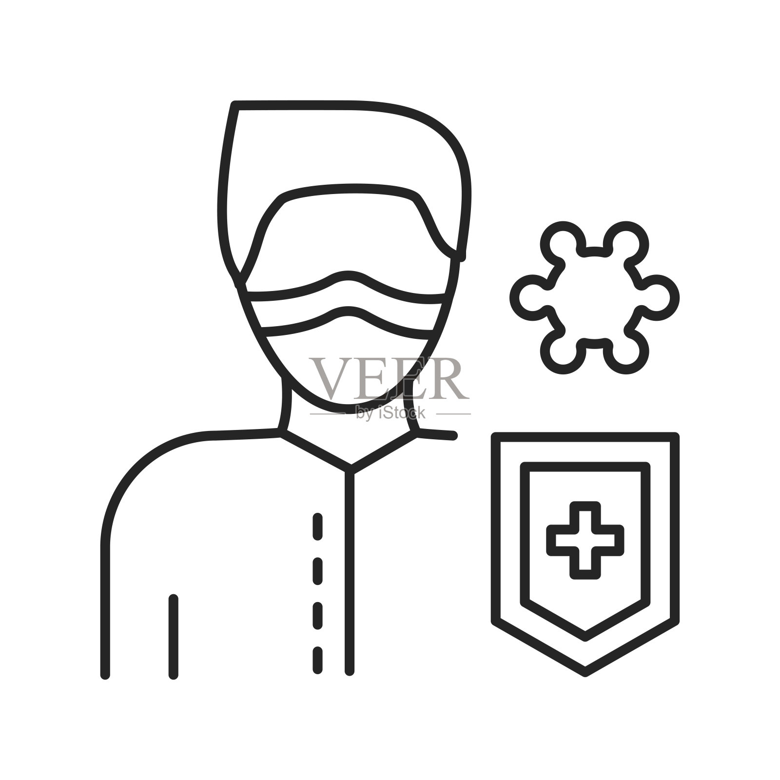 病毒防护线颜色图标。签名为网页，移动应用程序，按钮，标志。插画图片素材