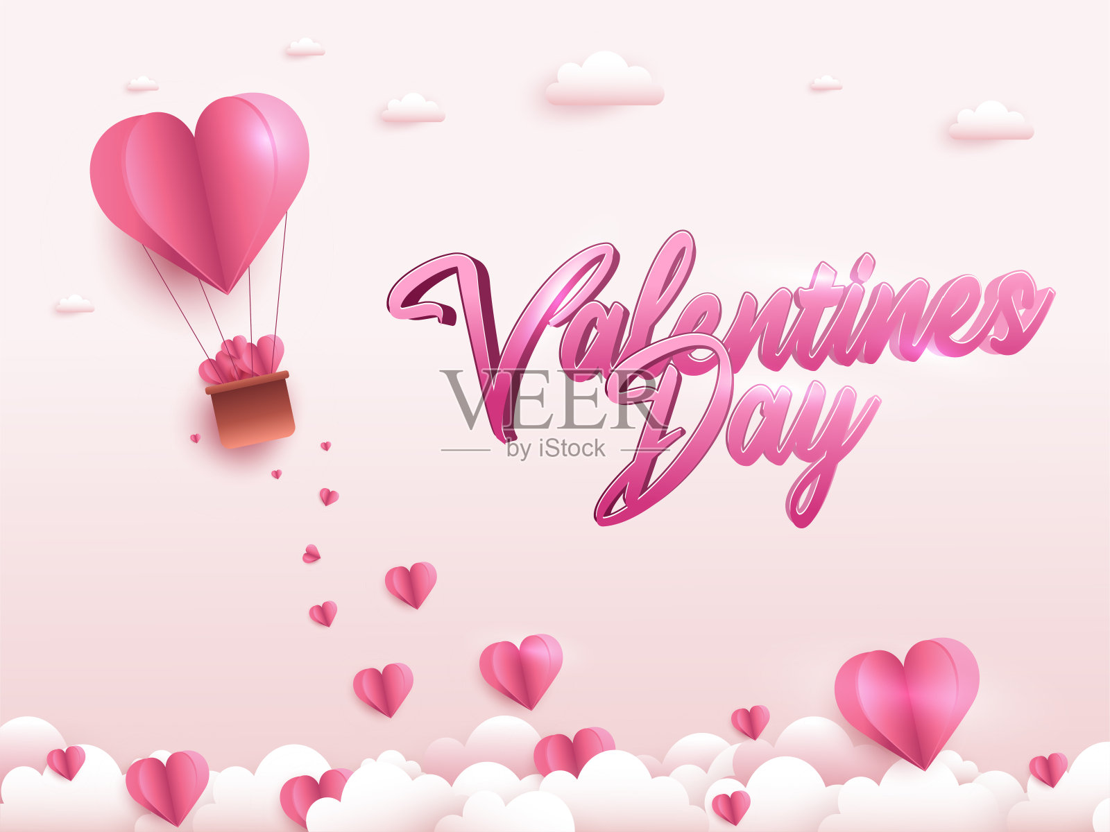 情人节促销海报或横幅上有许多甜心和粉红色的背景。促销和购物模板或为爱情和情人节。插画图片素材