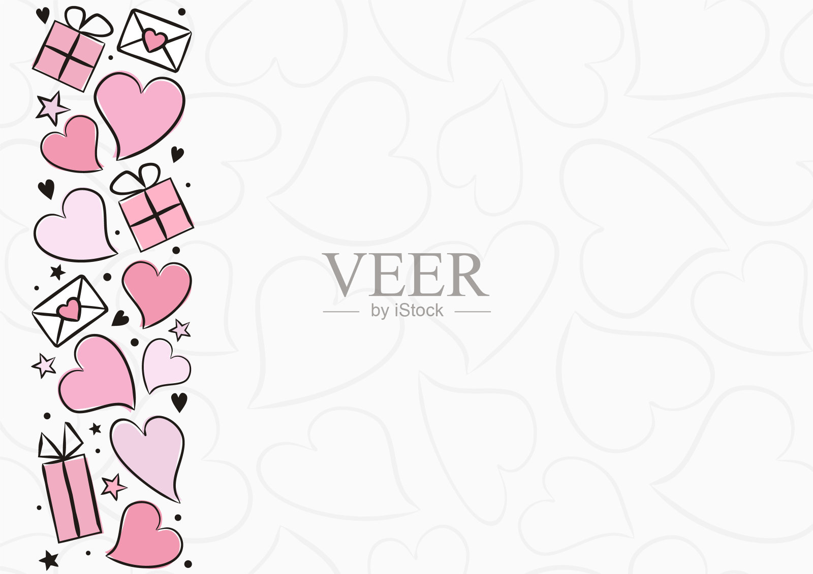 边框与手绘的心和星星。插画图片素材