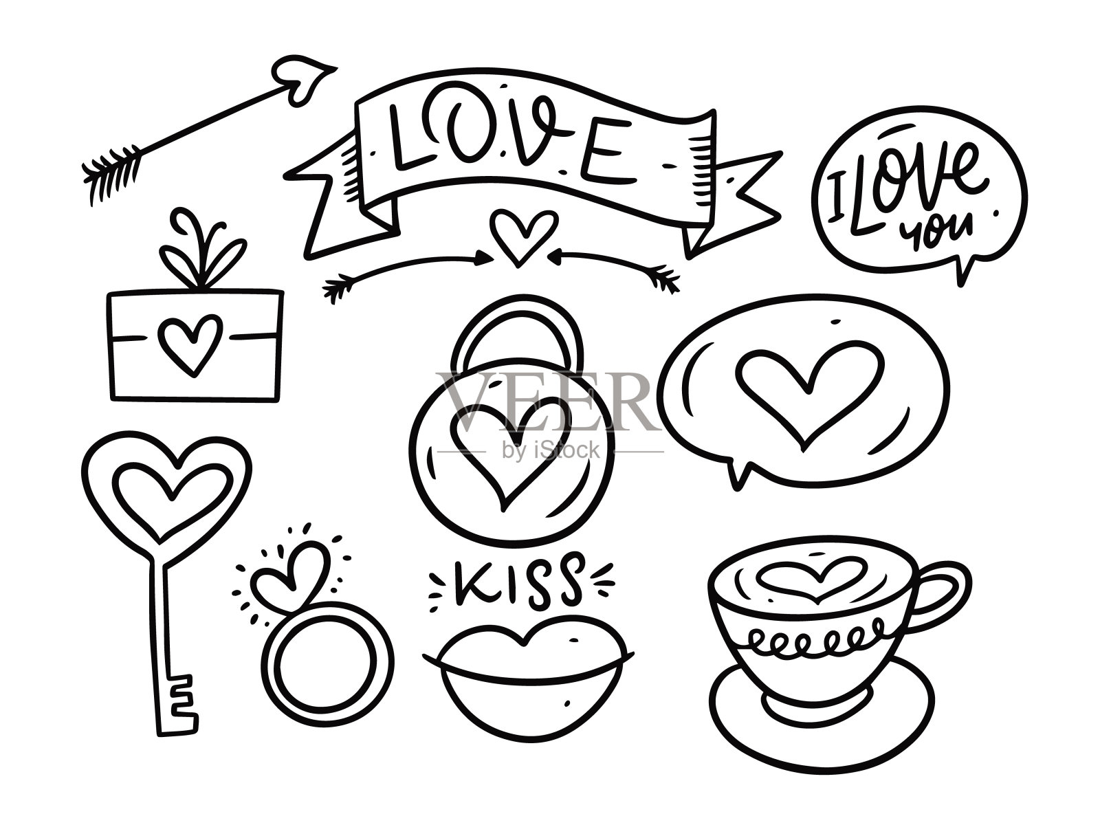 情人节。轮廓矢量插图。孤立的插画图片素材