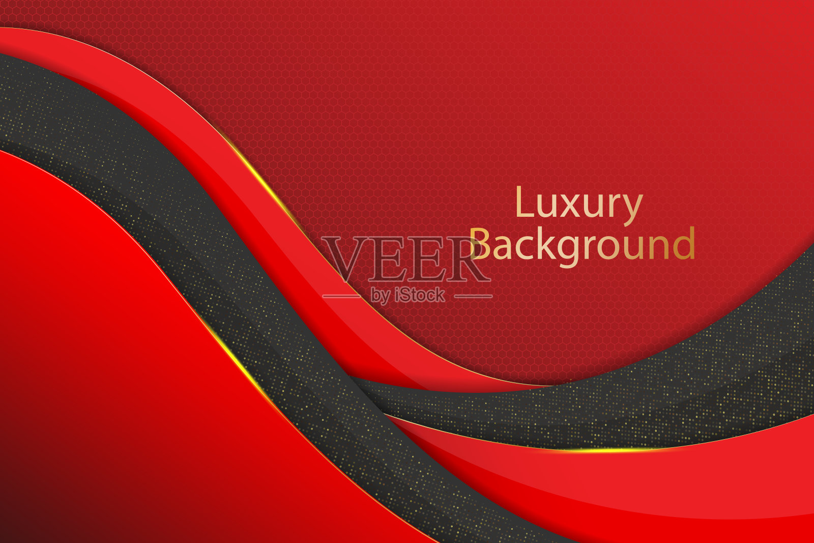 抽象的黑色和红色形状豪华矢量插图背景金色闪烁点。插画图片素材