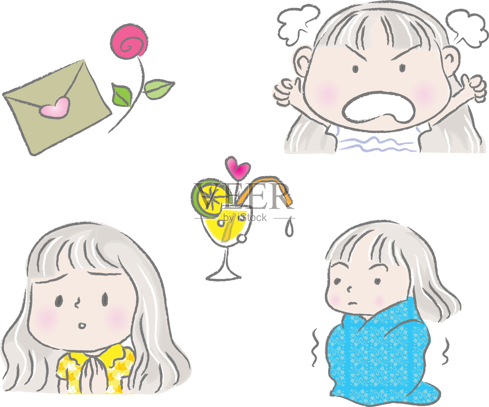 矢量卡通可爱的女孩表情包插画图片素材