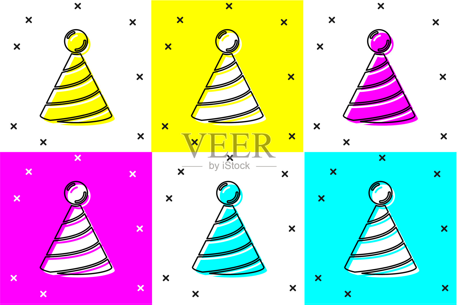 设置派对帽子图标孤立的颜色背景图标素材