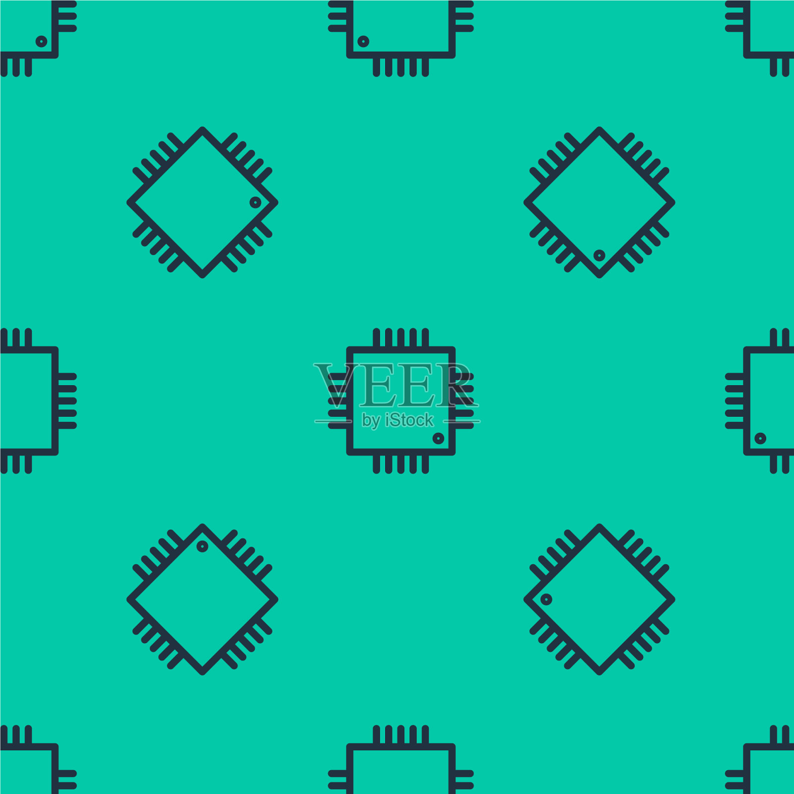 带微电路的蓝线计算机处理器插画图片素材