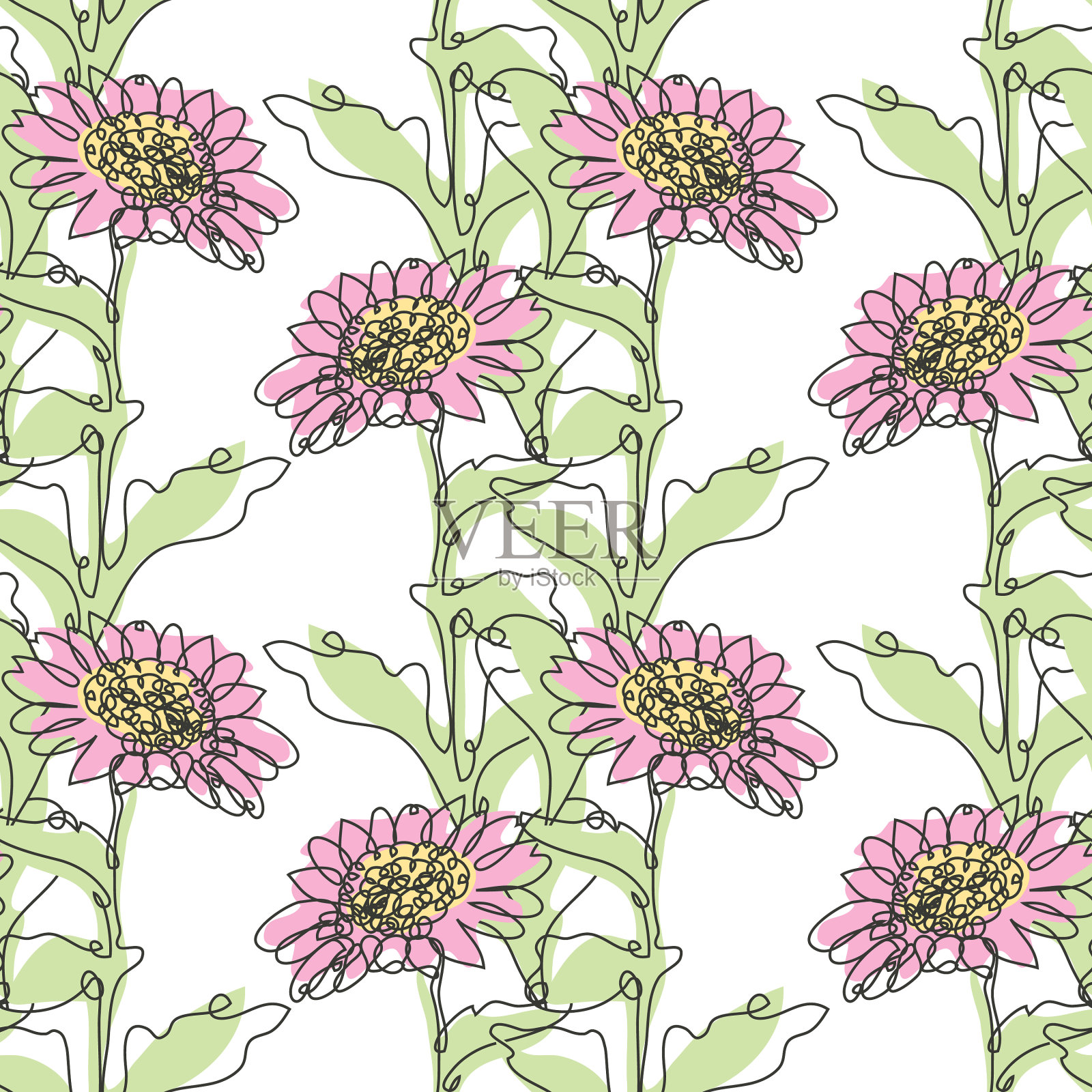 花卉无缝图案线条艺术插画图片素材