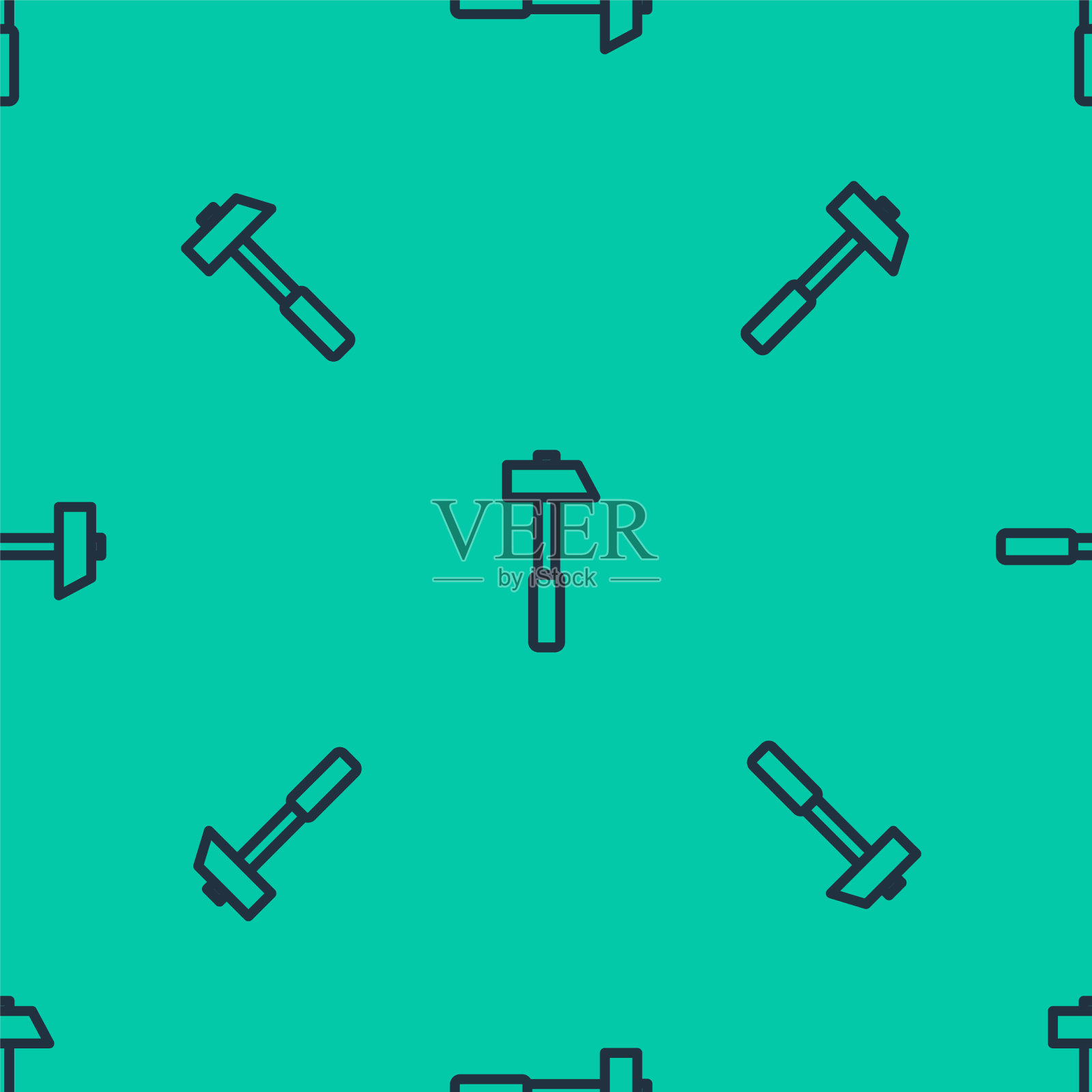 蓝线锤击图标隔离无缝图案上插画图片素材