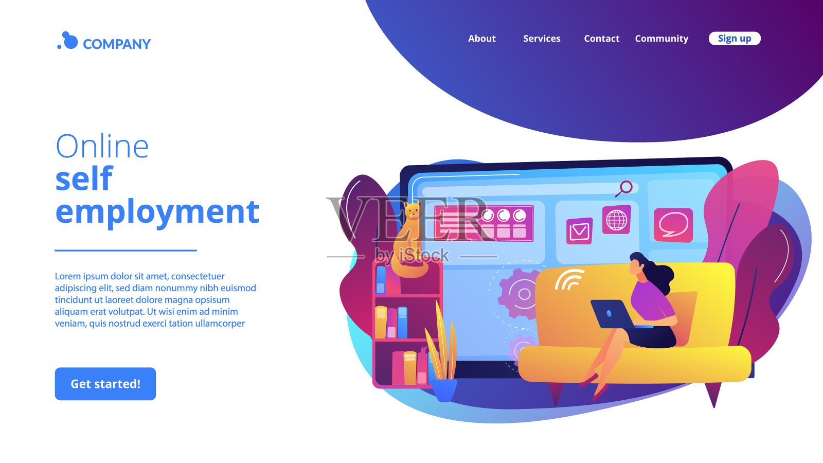 自由职业工作概念登陆页插画图片素材