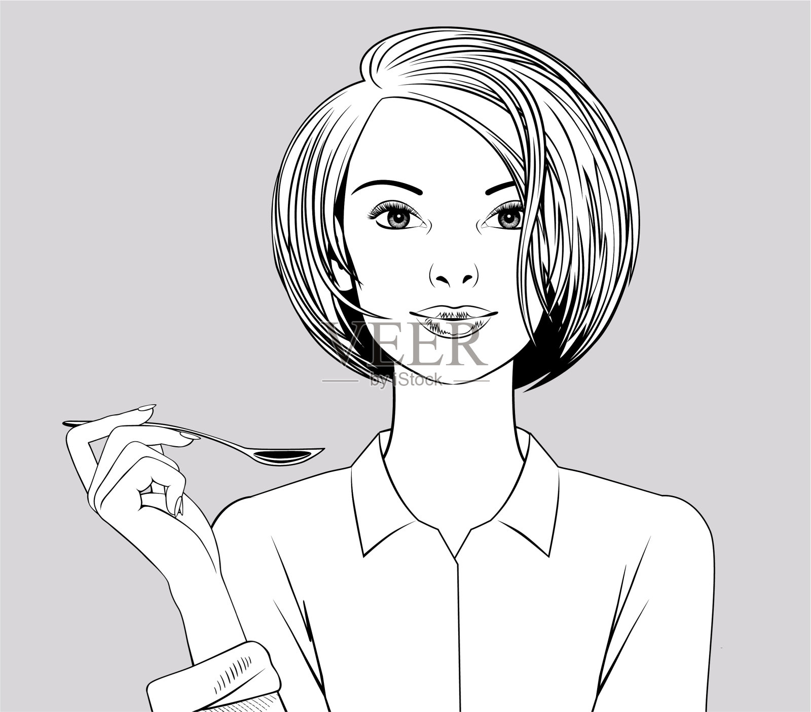 手里拿着勺子的女孩插画图片素材