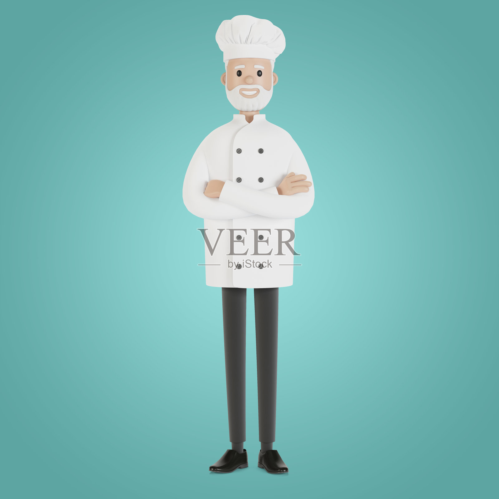 戴白帽的厨师。3D插图卡通风格。照片摄影图片