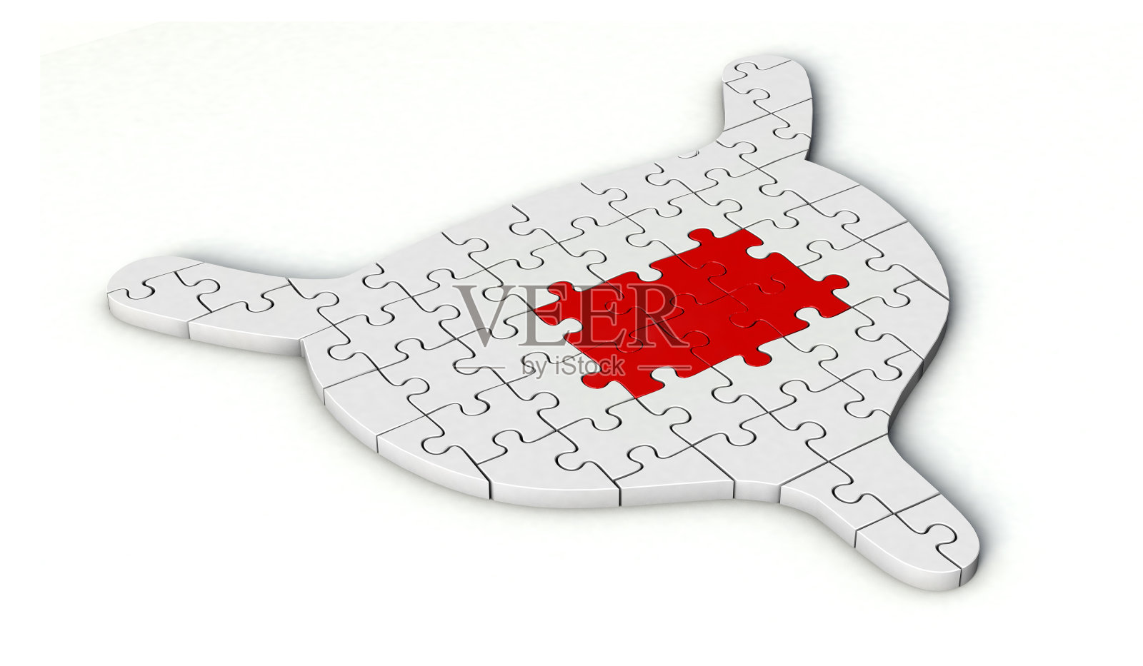 膀胱形状的拼图。膀胱形状的拼图3d插图孤立在白色的背景。照片摄影图片