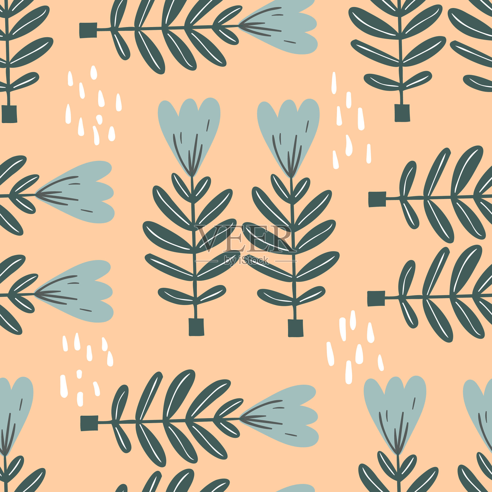 无缝花卉图案与手绘插画图片素材