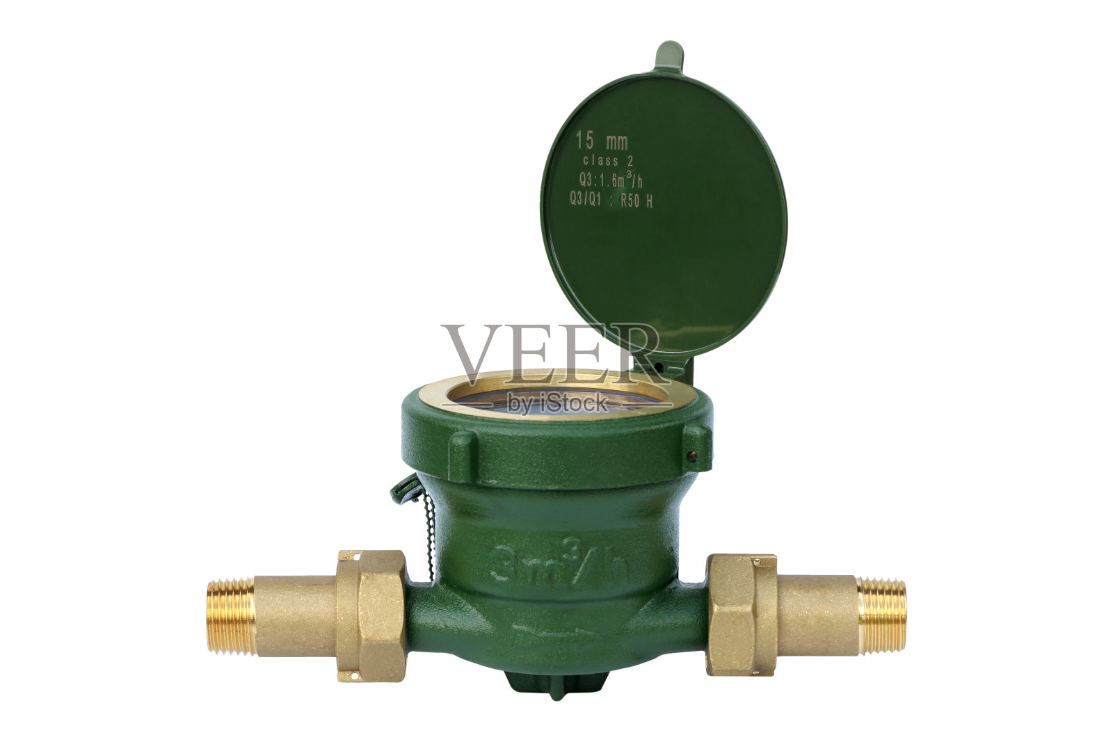 水表与黄铜配件隔离在白色照片摄影图片