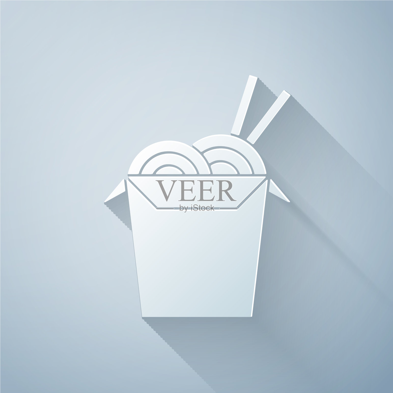 剪纸亚洲面条在纸盒和插画图片素材