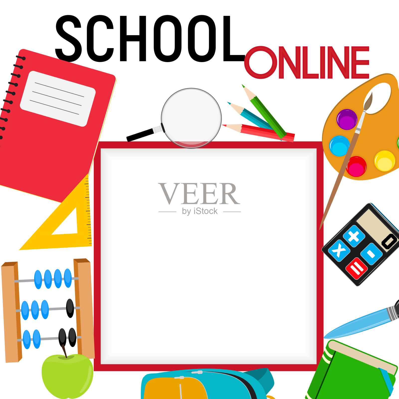 学校在线概念背景矢量插图。正方形模板的社交网络和信使。EPS10插画图片素材