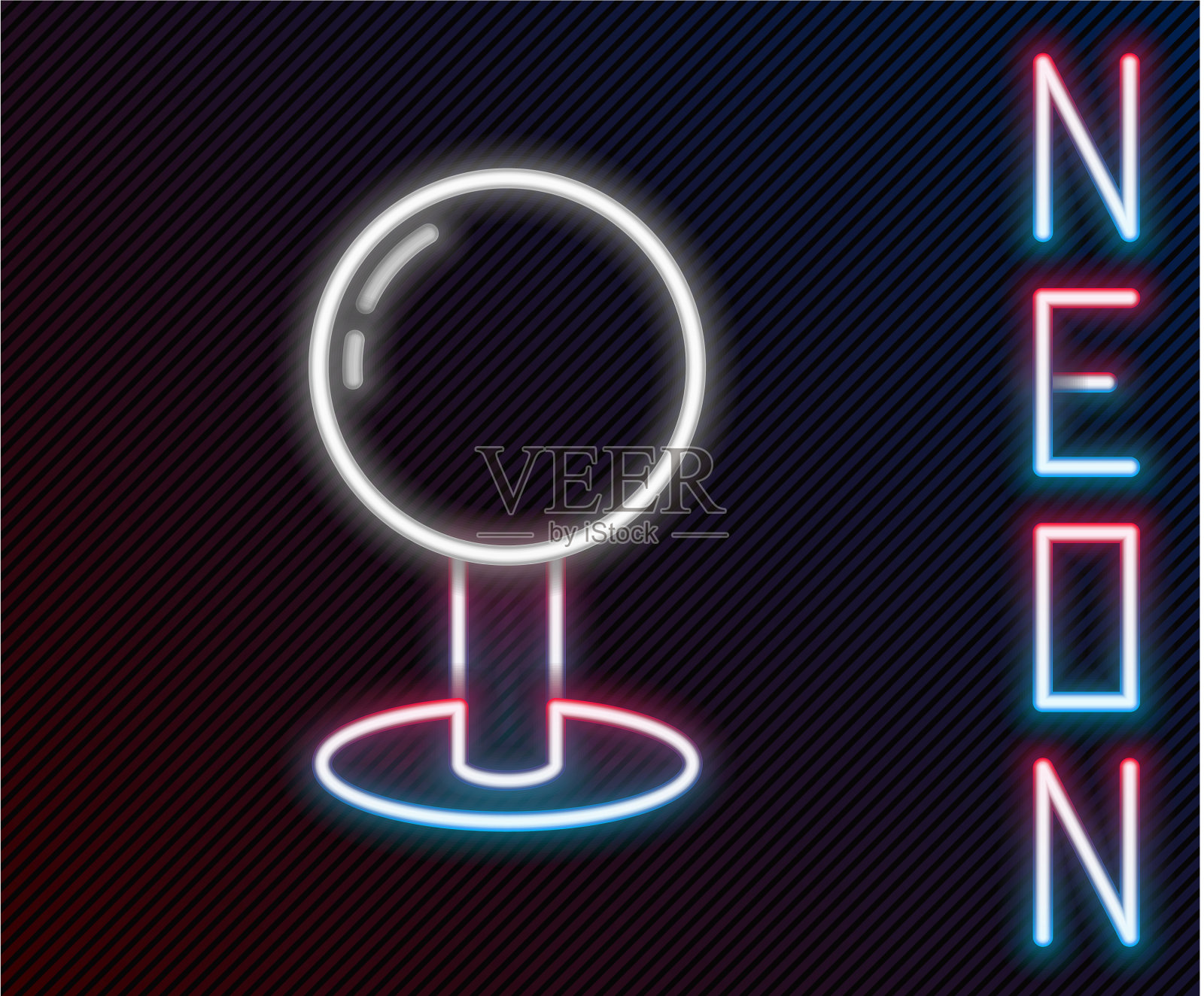 发光的霓虹灯线推针图标孤立在黑色插画图片素材