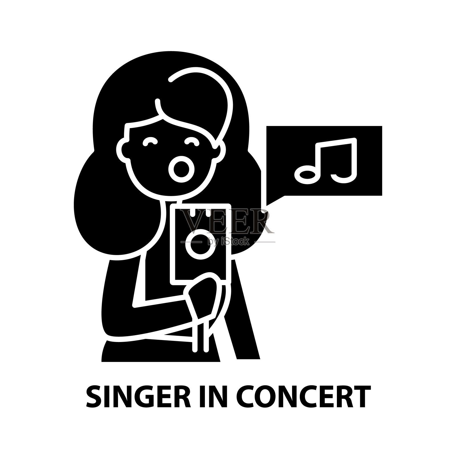 歌手在演唱会图标，黑色矢量符号可编辑笔画，概念说明插画图片素材