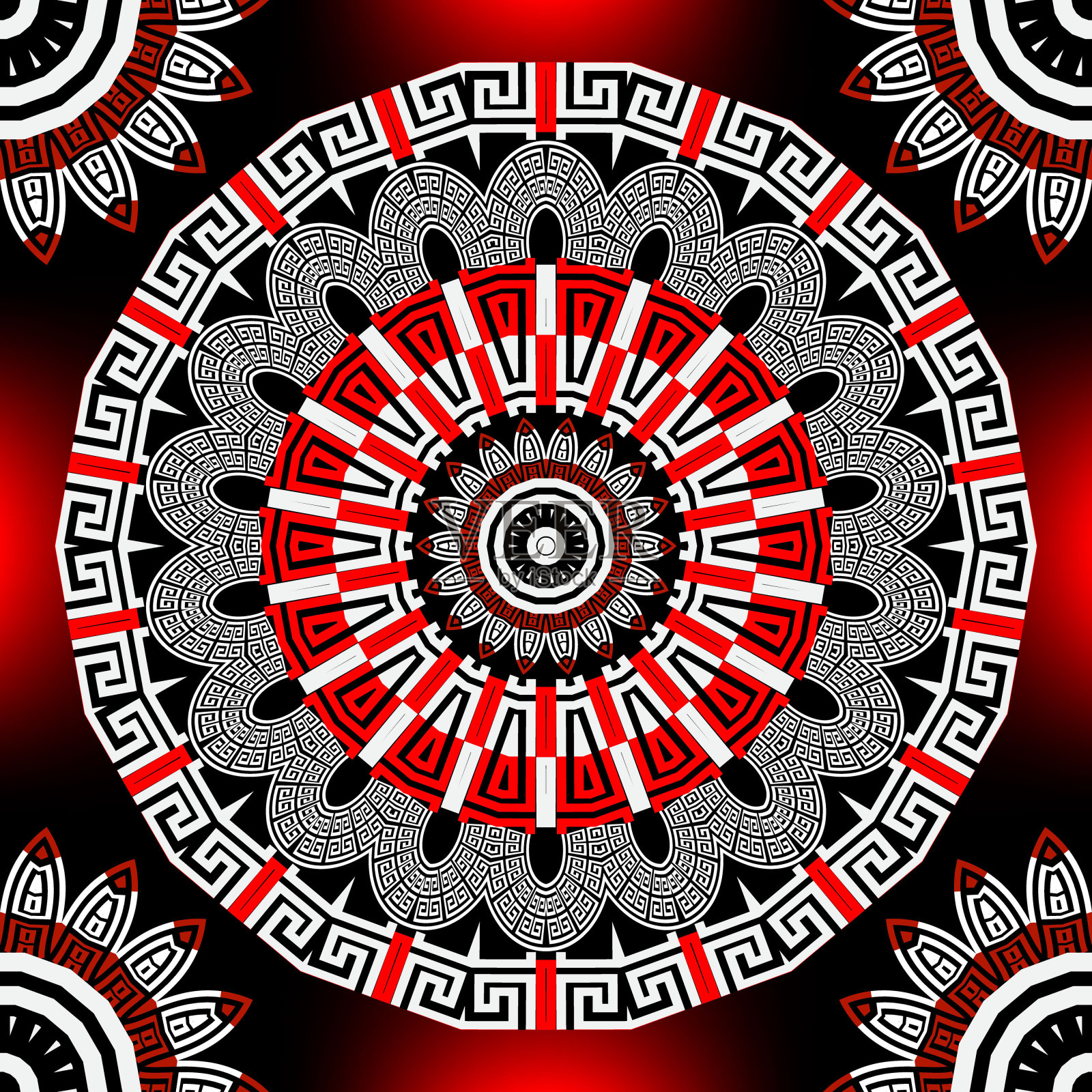 无缝的曼荼罗(坛场)模式。花的观赏载体背景。民族部落风格重复闪亮的背景。希腊的装饰物有圆形曼荼罗，花朵，圆形，形状。抽象的装饰设计插画图片素材