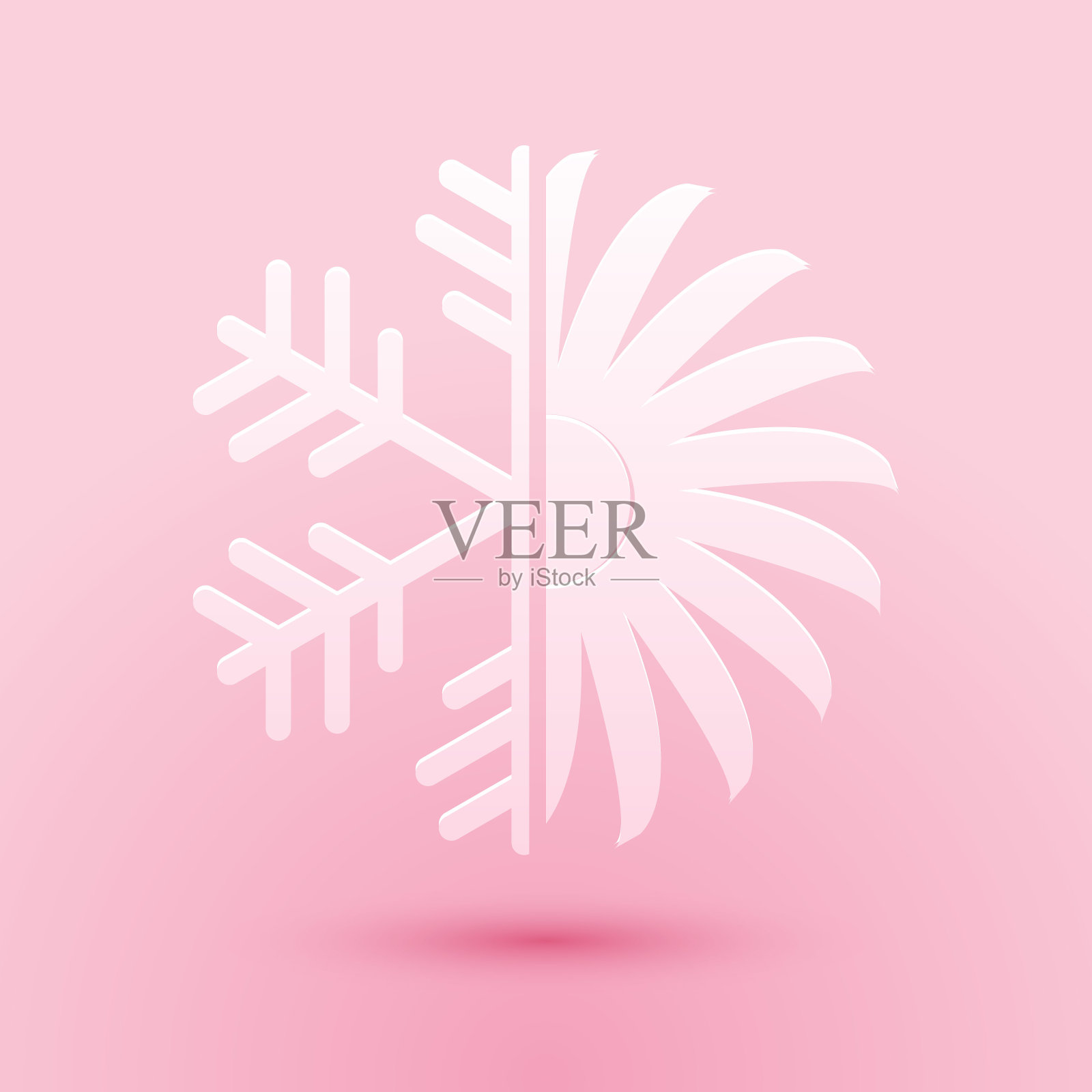 剪纸空调图标隔离在粉红色的背景。纸艺术风格。向量插画图片素材