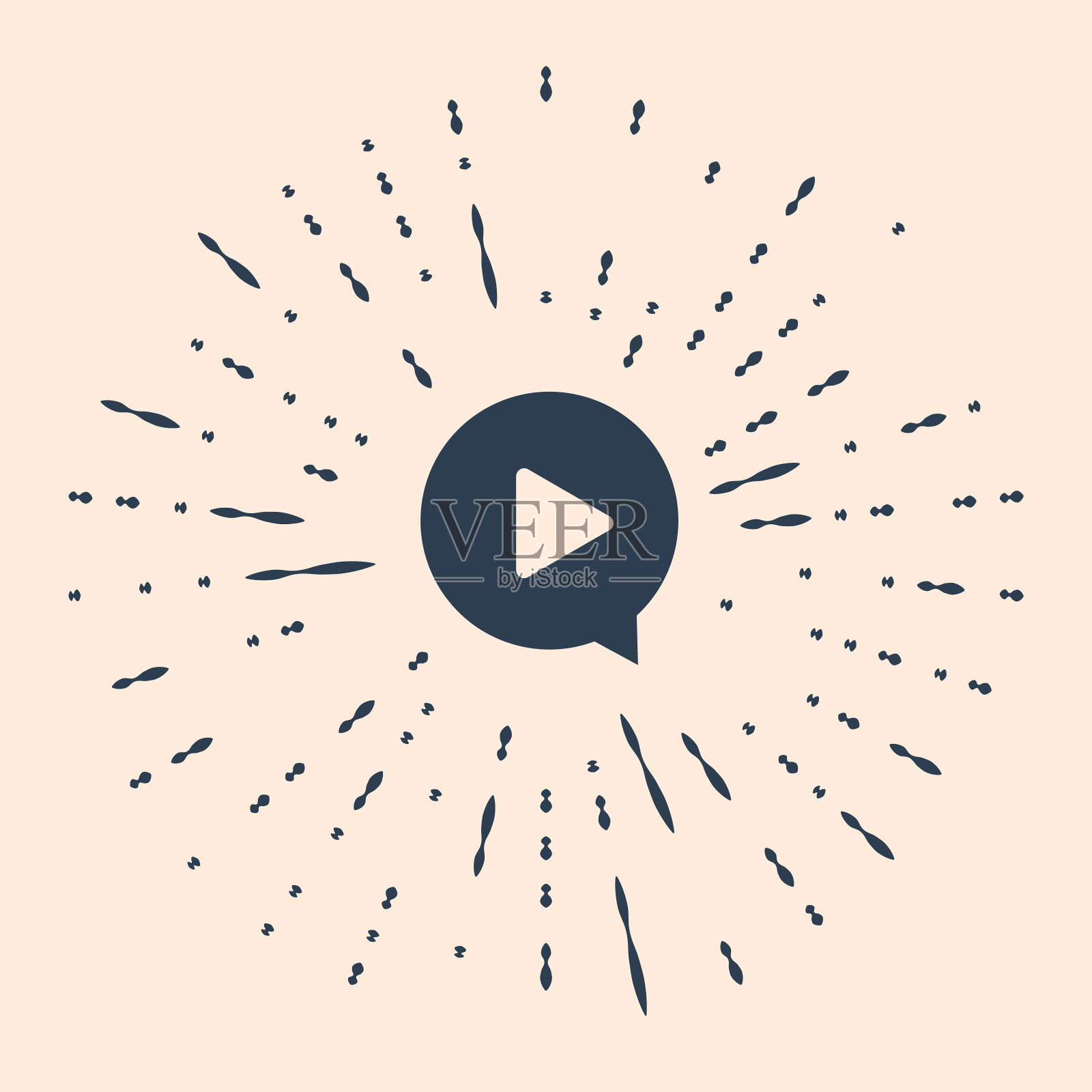 黑色播放圆形图标孤立在米色背景上。摘要插画图片素材