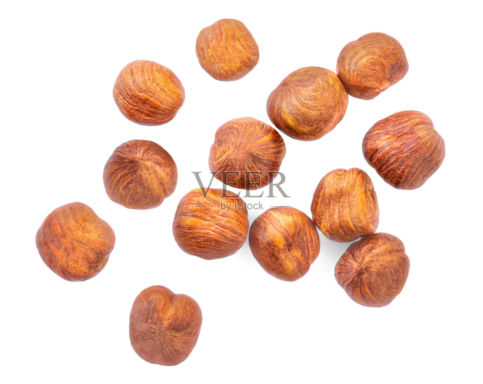 在白色背景上孤立的榛子。创新食品布局。模式与榛子俯视图。平躺“n照片摄影图片