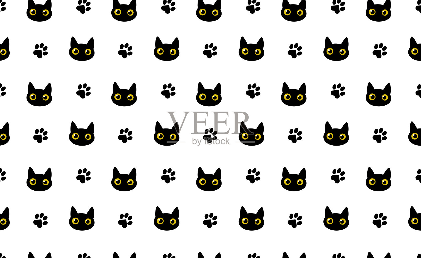 黑色的猫。无缝图案与流行印花纺织品，床上用品，服装，包装纸。插画图片素材