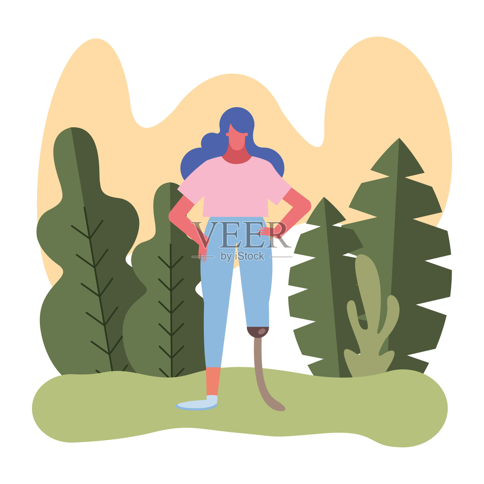 女性假肢残疾特征插画图片素材