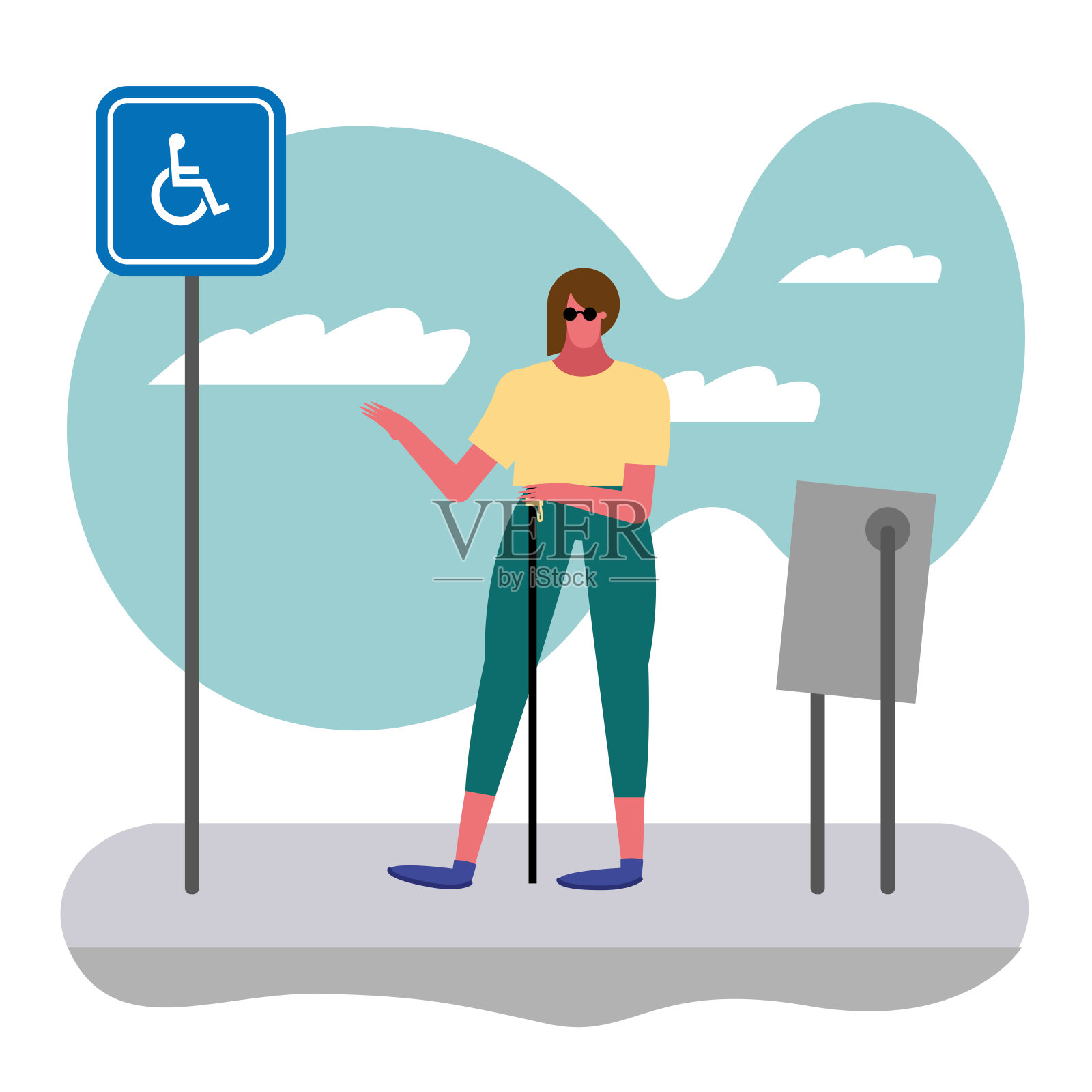 女盲残疾人性格插画图片素材