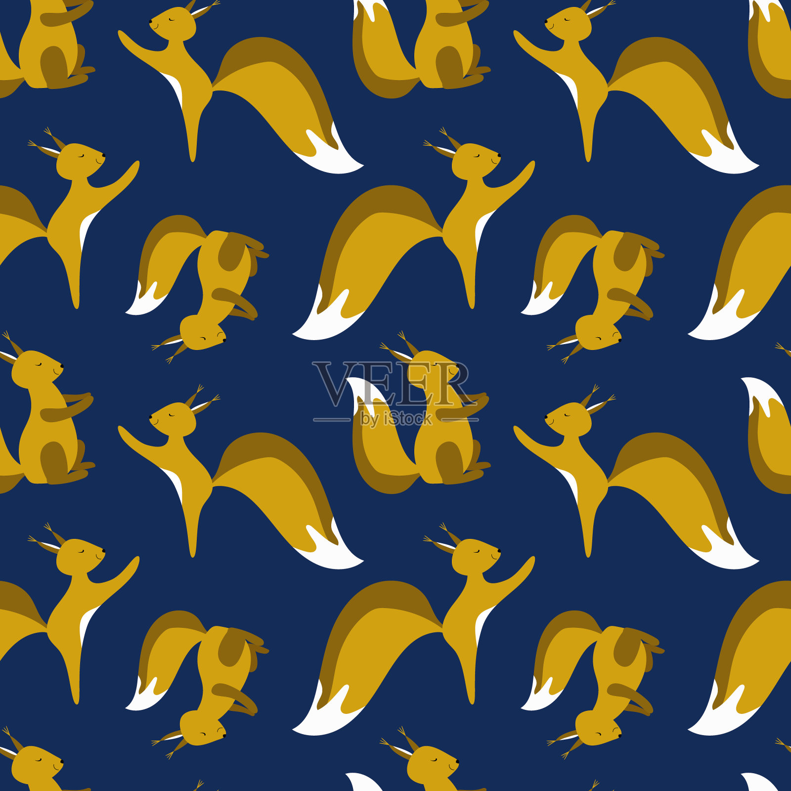 无缝图案与可爱的小松鼠。冬季背景设计为圣诞节、新年、喜庆产品。最适合包装纸，织物，墙纸，儿童房间或衣服插画图片素材