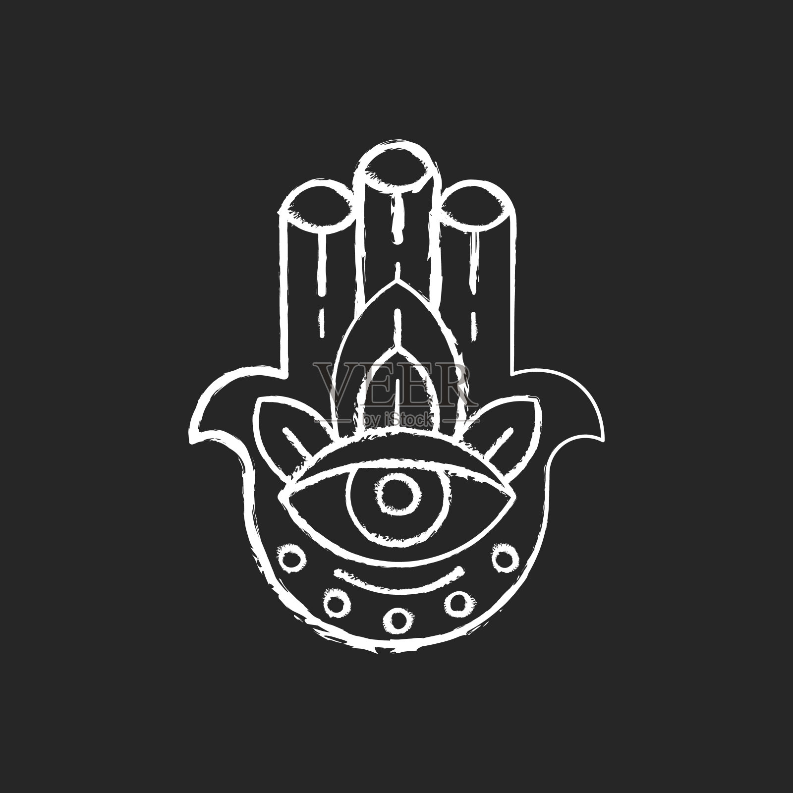 哈姆萨手粉笔白色图标上的黑色背景插画图片素材