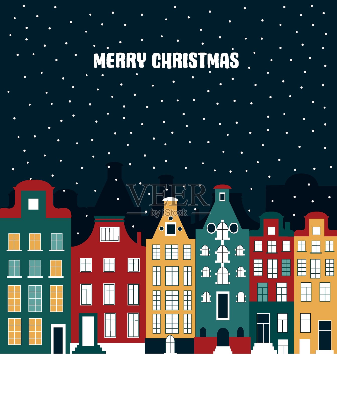 圣诞装饰用冬城插画图片素材