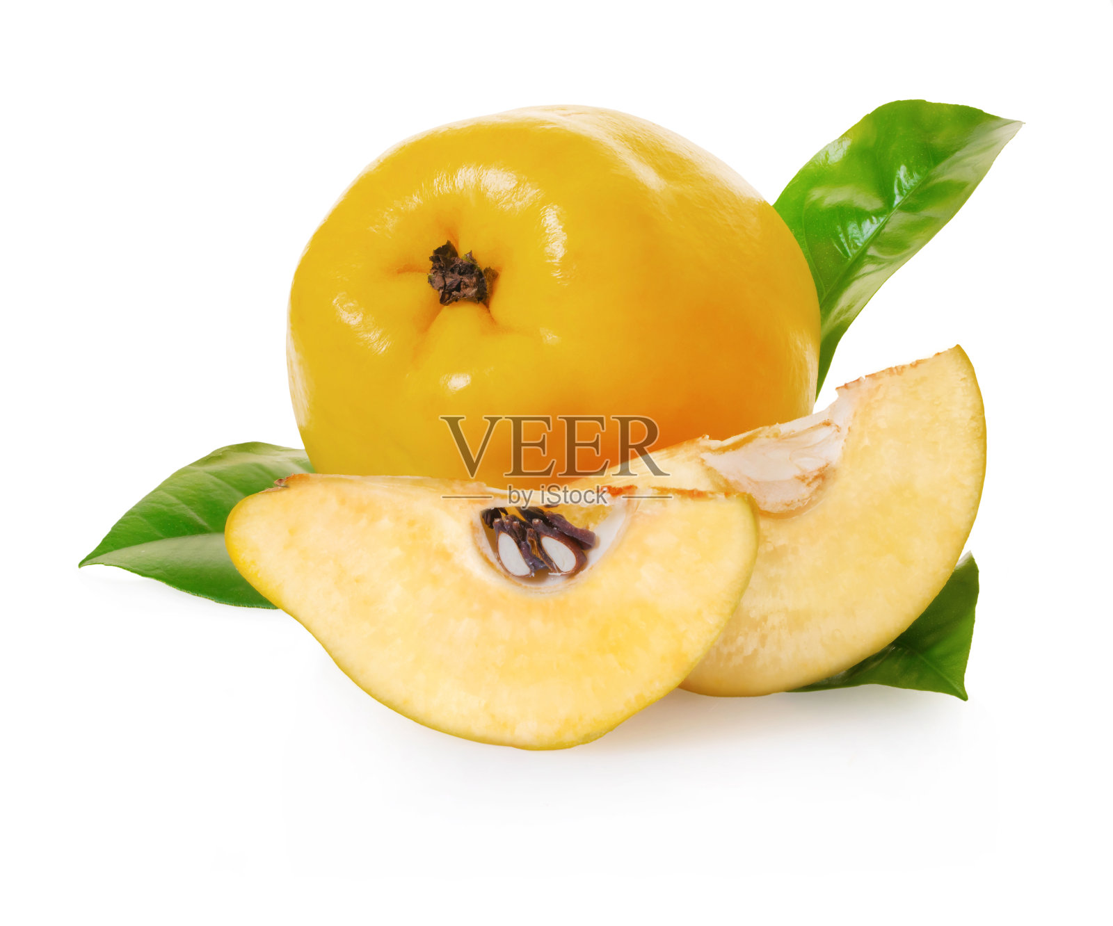 在白色孤立的背景上的榅桲果实照片摄影图片