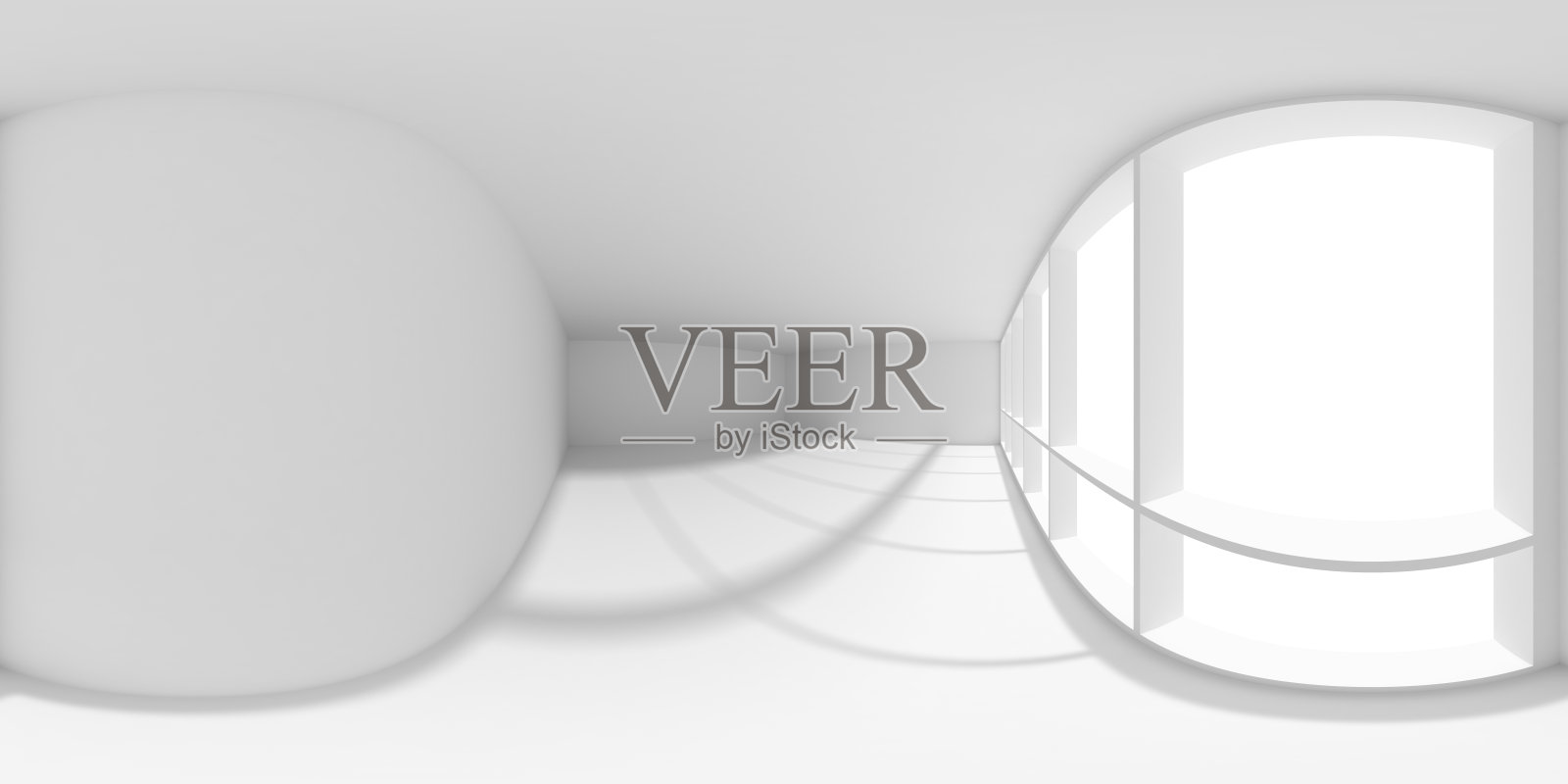 空的白色商务办公室与阳光从大窗户HDRI地图照片摄影图片