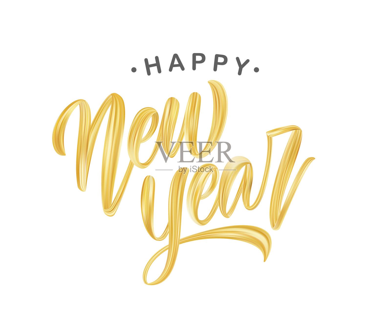 在白色的背景上用手写的笔触描金漆字母组成新年快乐插画图片素材