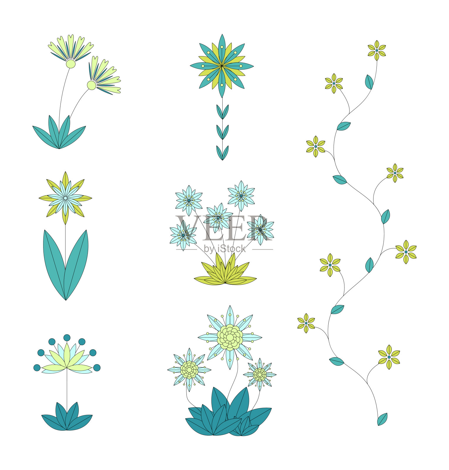 一组抽花插画图片素材