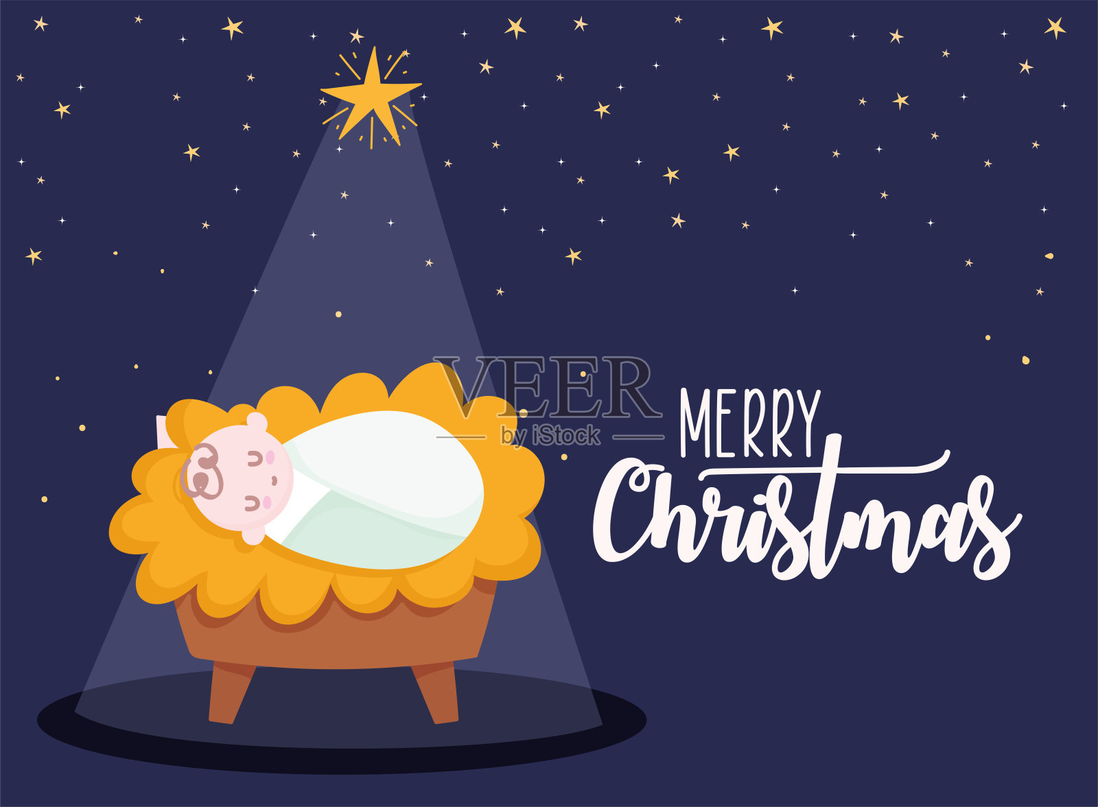 耶稣诞生，马槽婴儿耶稣在婴儿星卡通设计模板素材