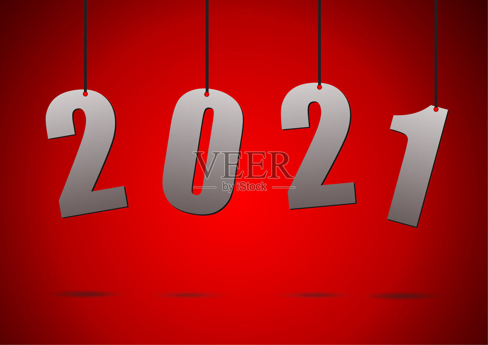 矢量:2021标签悬挂与绳子在红色的背景插画图片素材