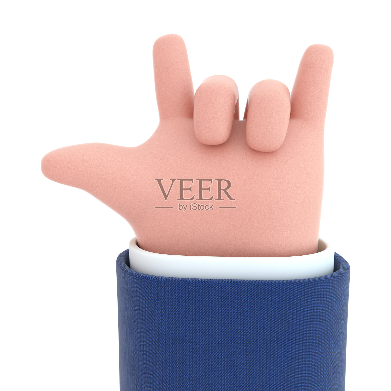 3 d演示。摇滚手势手势图标。交卡通风格而不是白色背景照片摄影图片