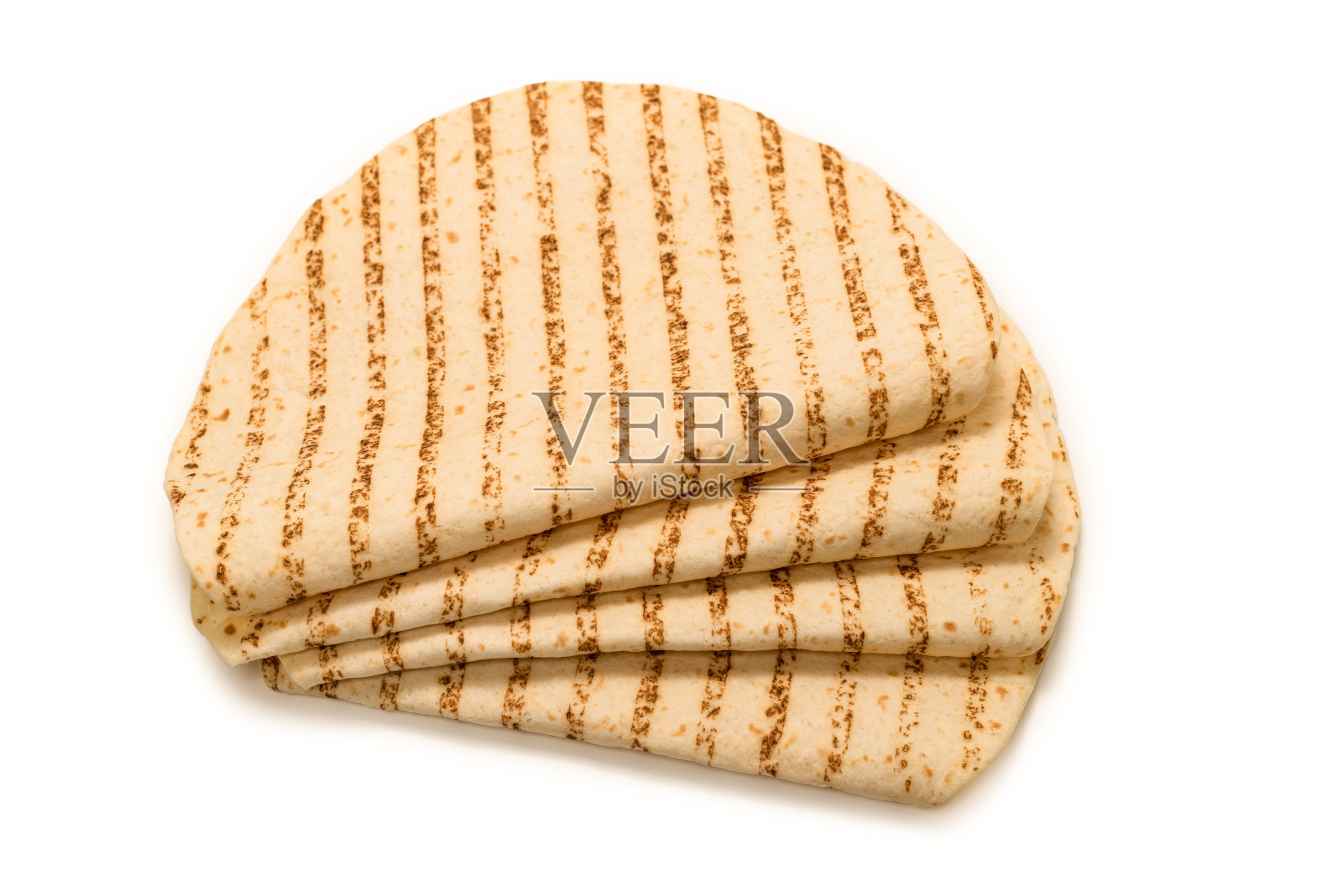 烤皮塔面包孤立的白色背景。照片摄影图片