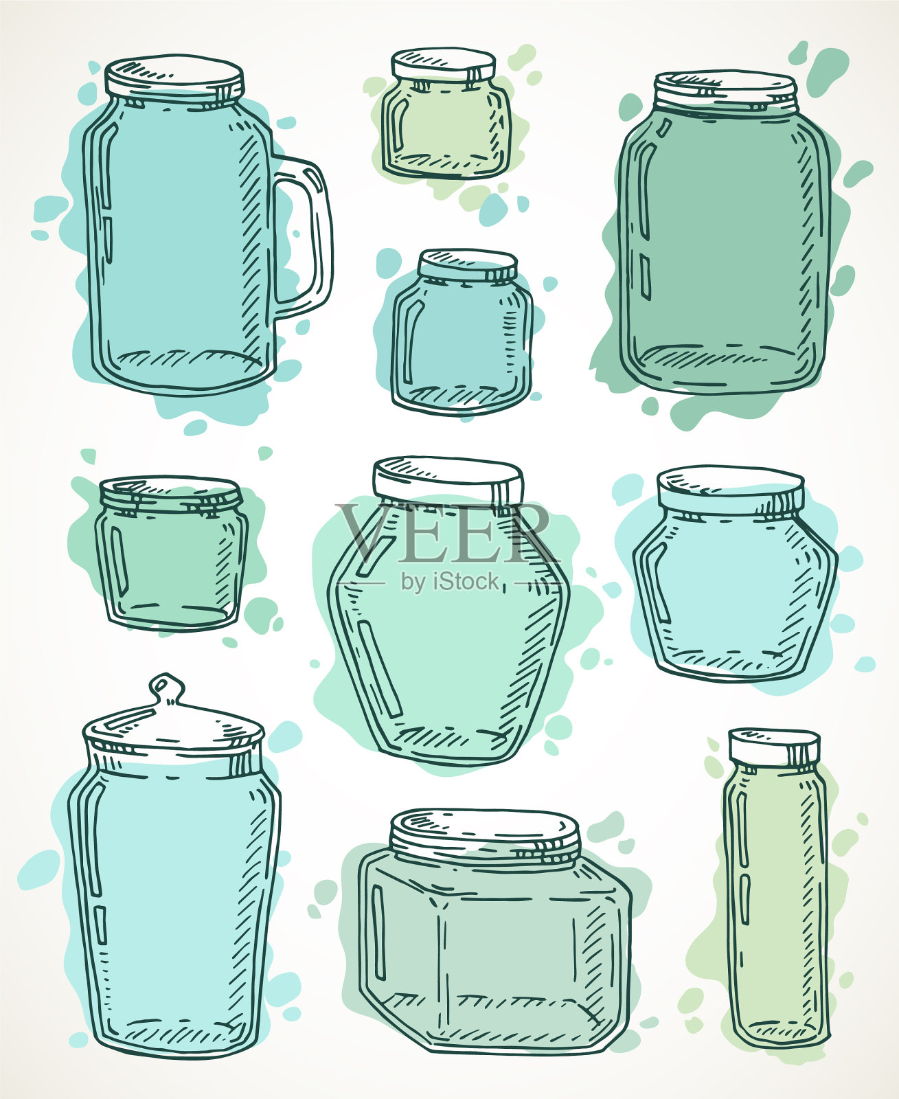 手绘水罐集插画图片素材