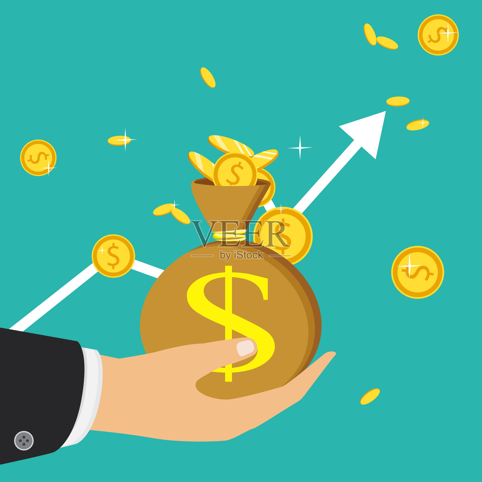 省钱和钱袋概念赚钱插画图片素材