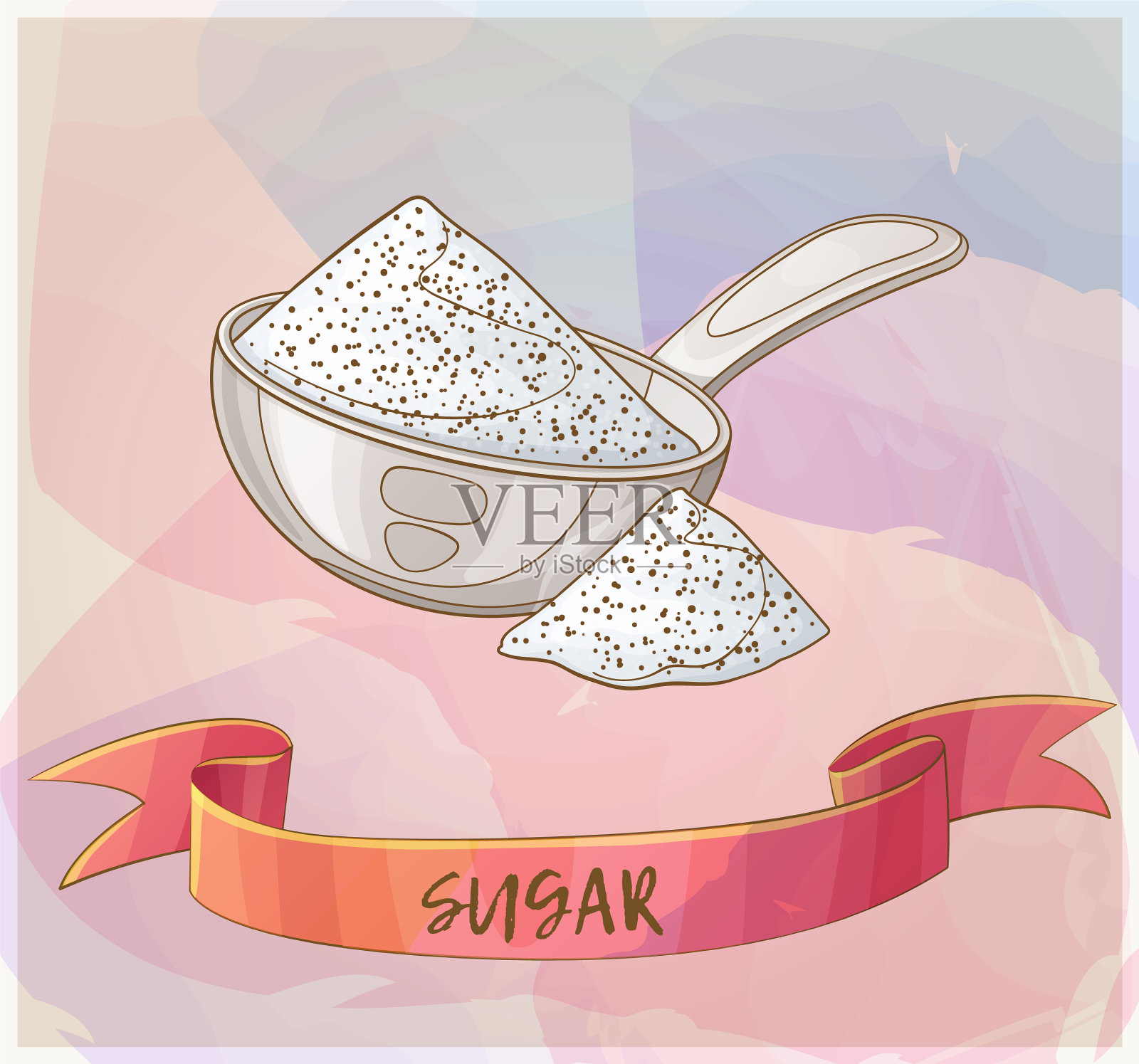 金属勺子里的白糖插画图片素材