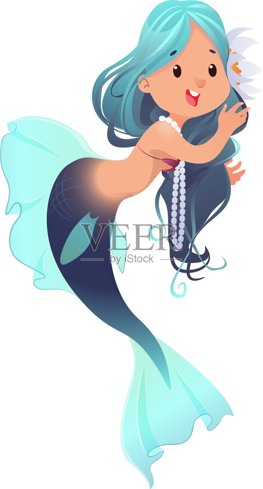 可爱的小美人鱼孤立在白色的背景设计元素图片